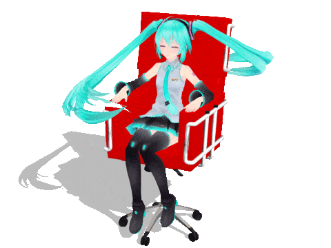 hatsune miku sitting on an office chair spinning